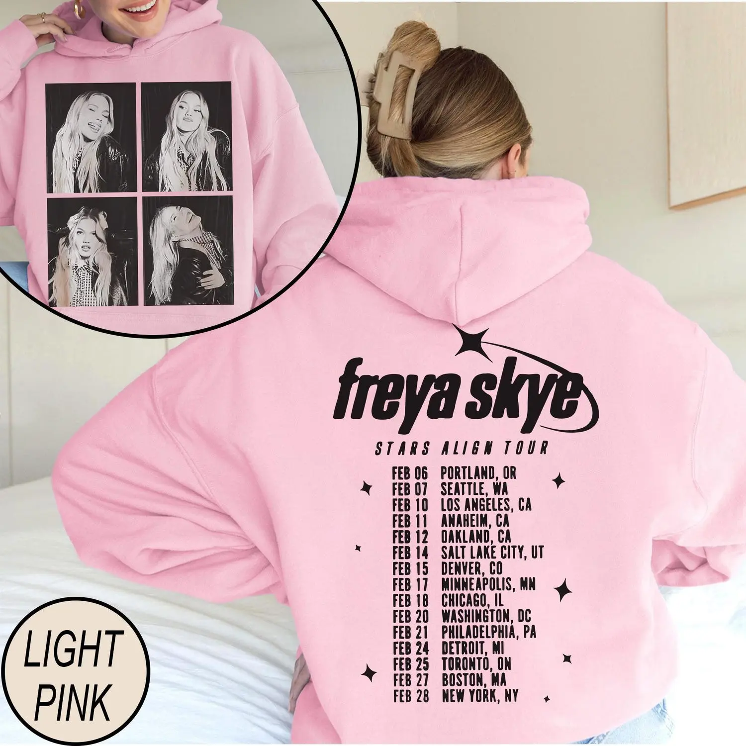 Two-Sided Freya Skye Hoodie/Sweatshirt/TSHirt, Silent Treatment Shirt, Stars Align Tour 2026 Festival Tee, Zombies 4 Nova Bright, Freya Skye Concert