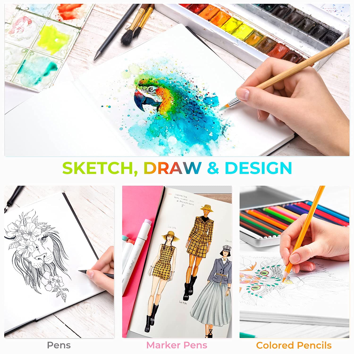 Ohuhu Sketchbook: 10" x 7" - Ohuhu Mix Media Pad, 10" x 7" - 120 lb/200 gsm Heavyweight Papers - 78 Sheets/156 Pages - Mixed Media Art Sketchbook - PU Hardcover Mixed Media Paper Pad for Acrylic - Sketchbook Series of Ohuhu Ohuhu Sketchbook: 10" x 7" - Ohuhu Mix Media Pad, 10" x 7" - 120 lb/200 gsm Heavyweight Papers - 78 Sheets/156 Pages - Mixed Media Art Sketchbook - PU Hardcover Mixed Media Paper Pad for Acrylic - Sketchbook Series of Ohuhu