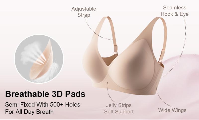 VRCOMFY Womens Comfortable Wireless Jelly  Bras Bralettes  Tshirts Bras Deep V Everyday Bras plus size bra   Plunge Bralette Comfortable support