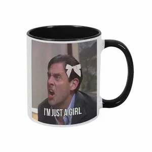 Im Just A Girl Funny Michael Scott Meme Mug (11oz/15oz) Coquette Bow Aesthetic Sarcastic Office Humor Gift for Her Best Friend Trendy Relatable Ceramic Coffee Cup Dishwasher Safe Birthday Present Gag Gift for Women Girlhood Trend