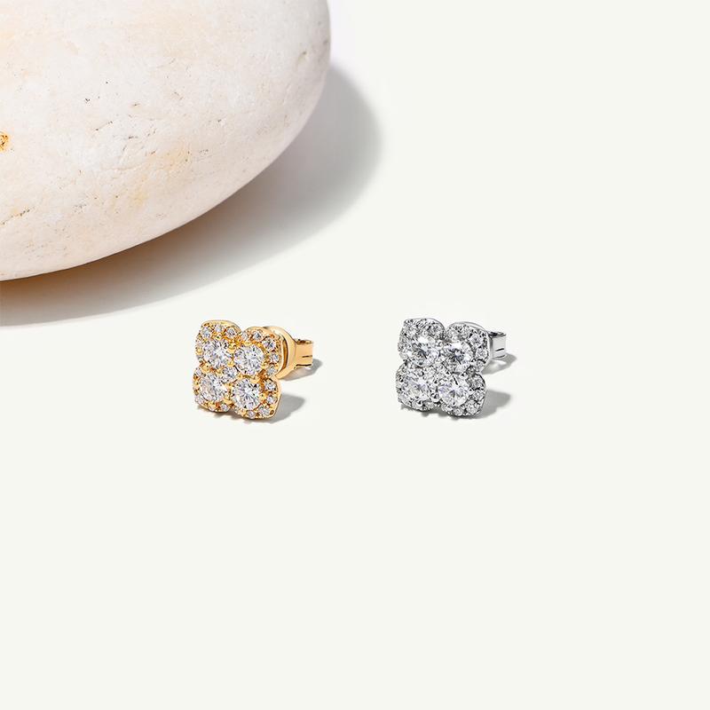 Attagems D Color VVS1 Lab-Created Moissanite Stud Earrings for Women Classic Elegant Floral Design Sparkling Gemstone Jewelry E052 Sterling Silver Wedding Anniversary Birthday Trend E052