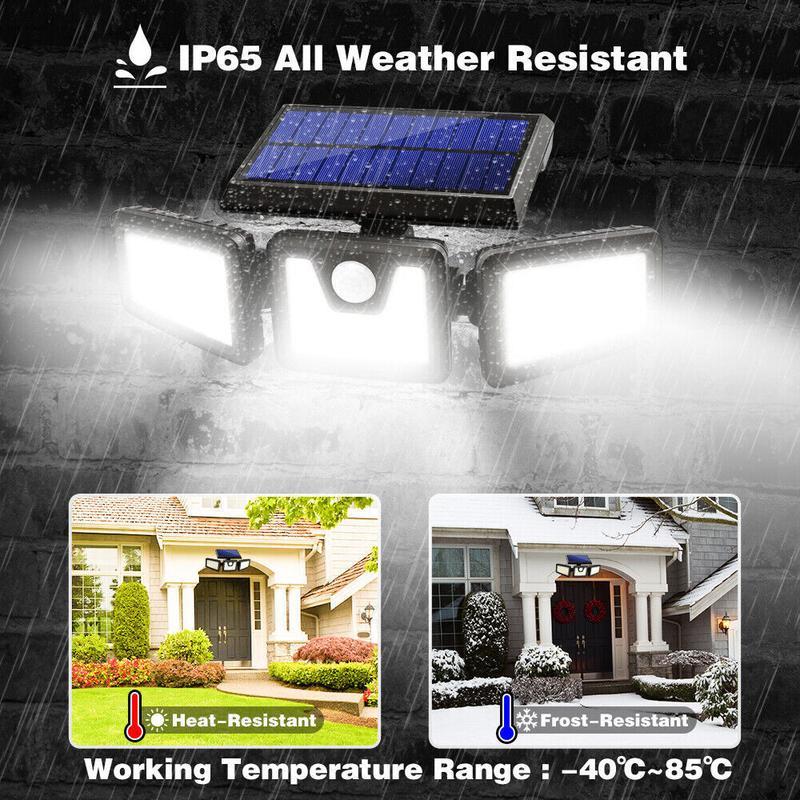 2500LM Motion Sensor Solar Outdoor Lights 210LED 3 Heads IP65 Waterproof 270° Wide Angle 3 Modes