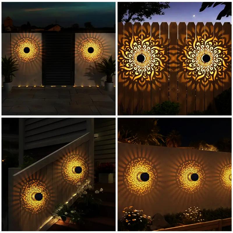 Solar Outdoor Wall Light,Metal Solar Outdoor Wall Step Light,Solar Fence Light ,Solar Automatic Switch, Retro Modern Architectural Hollow Design,Warm Yellow LED Light ,Suitable for Garden, Terrace, Balcony, Villa, Gate