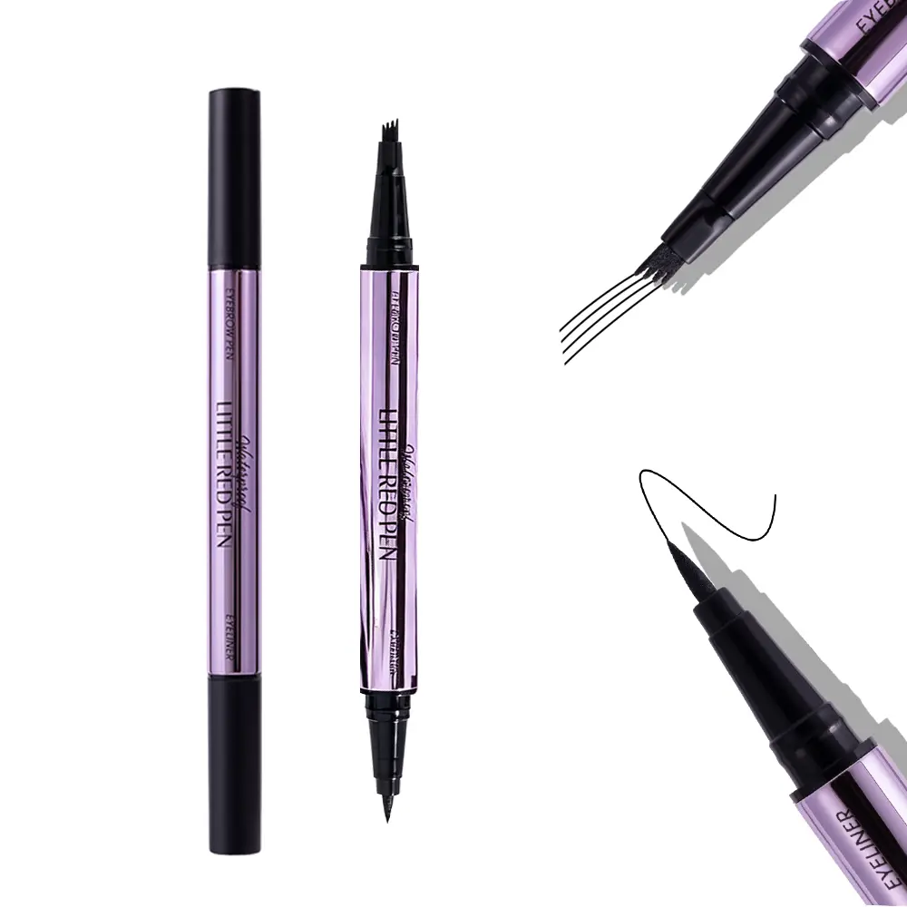 2 in 1 Eyebrow Pencil and Eyeliner Pen Four Prong Brow Pen Ultra Fine Tip Liquid Eyeliner Natural Hair Stroke Makeup Tool for Eye Makeup