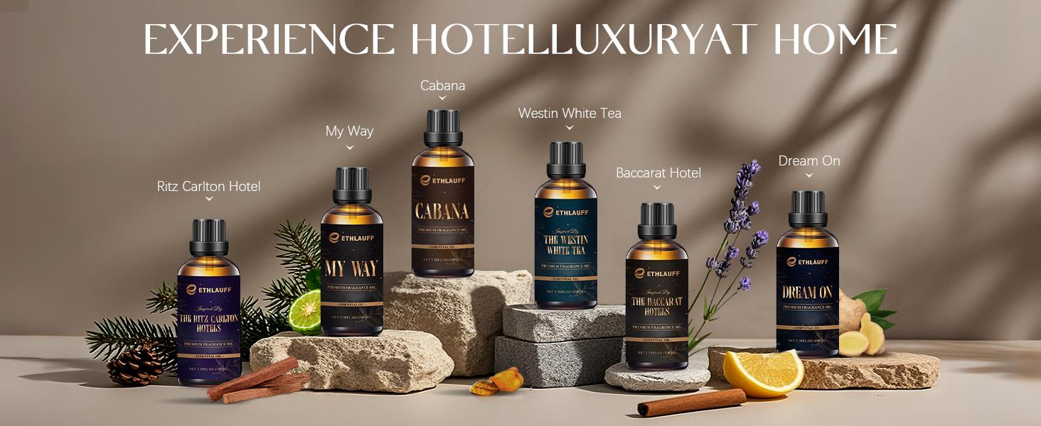Ethlauff 3.5 fl oz Diffuser Oil For Humidifiers - Luxury Aromatherapy Scent Essential Oil - My Way, Ritz Carlton, Baccarat, Hints of Bright White Tea, Earthy Cedar, Hotel Fragrance Oil for Home, Home Care, Fragrance & Natural Scented Essential Oil