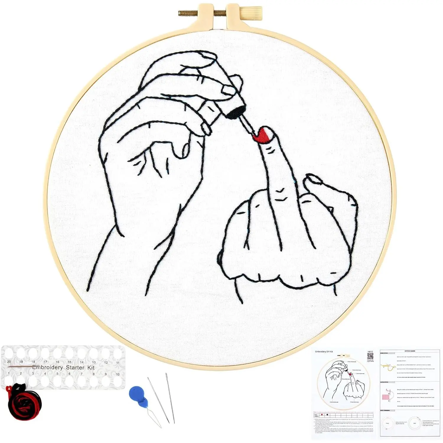 Hand Embroidery Starter Kit for Beginners Adults, Counted Stamped Cross Stitch Kits for Adults Beginners, Easy Funny Embroidery Needlepoint Kits, Embroidery Fabric, Hoops and Video Tutorial