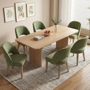 【Set of 6】ABCASA Mid-Century Modern Upholstered Wood Dining Chair, Farmhouse Kitchen Chairs, Comfy Dining Chairs for Kitchen, Dining Room, Small Spaces