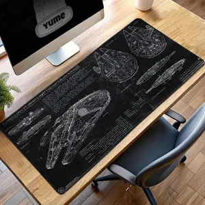 Black Blueprint Mouse Pad – Millennium Falcon YT-1300 Freighter Schematic Desk Mat, Galactic Empire Tech Gift