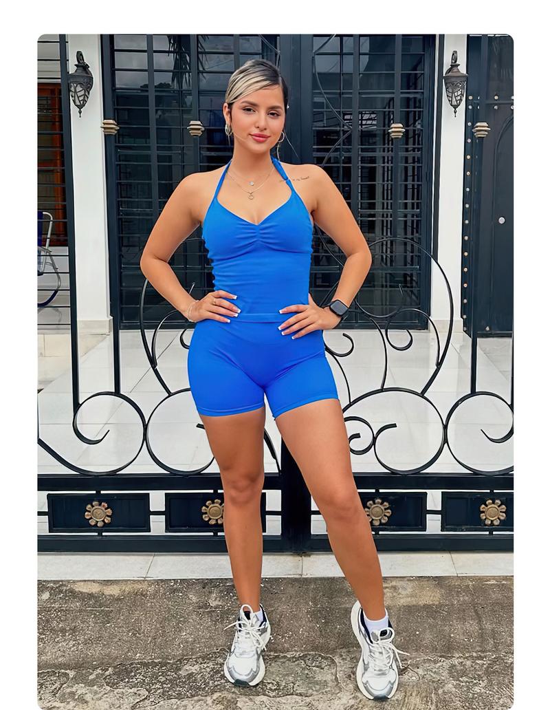 YEOREO SoftHue Impact Longline Strappy Top Women's Halter Workout Tank Tops Backless Gym Longline with Adjustable Strap