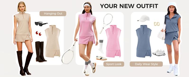 [HOT] Fisoew Womens 2 Piece Skirt Sets Summer Sleeveless Half Zip Sweatshirt Athletic Skorts Tennis Outfits Casual Sweatsuits #Springtok #ValentinesDay