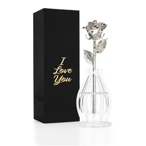 "I Love You" Personalized Silver Forever Rose Combo with Bloom Box & Phantom Vase™ Combo