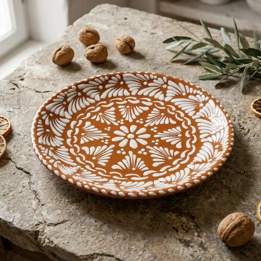 Handmade Shaped Talavera Serving Plate - Traditional Mexican Pottery, Geometric Colorful Folk Art Tableware Display Tray