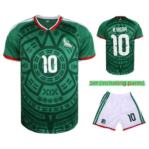 Mexico Unisex Vintage Aztec Graphic #10 Name Printed Soccer Jersey Short Sleeve Football Shirt With Matching Athletic Shorts