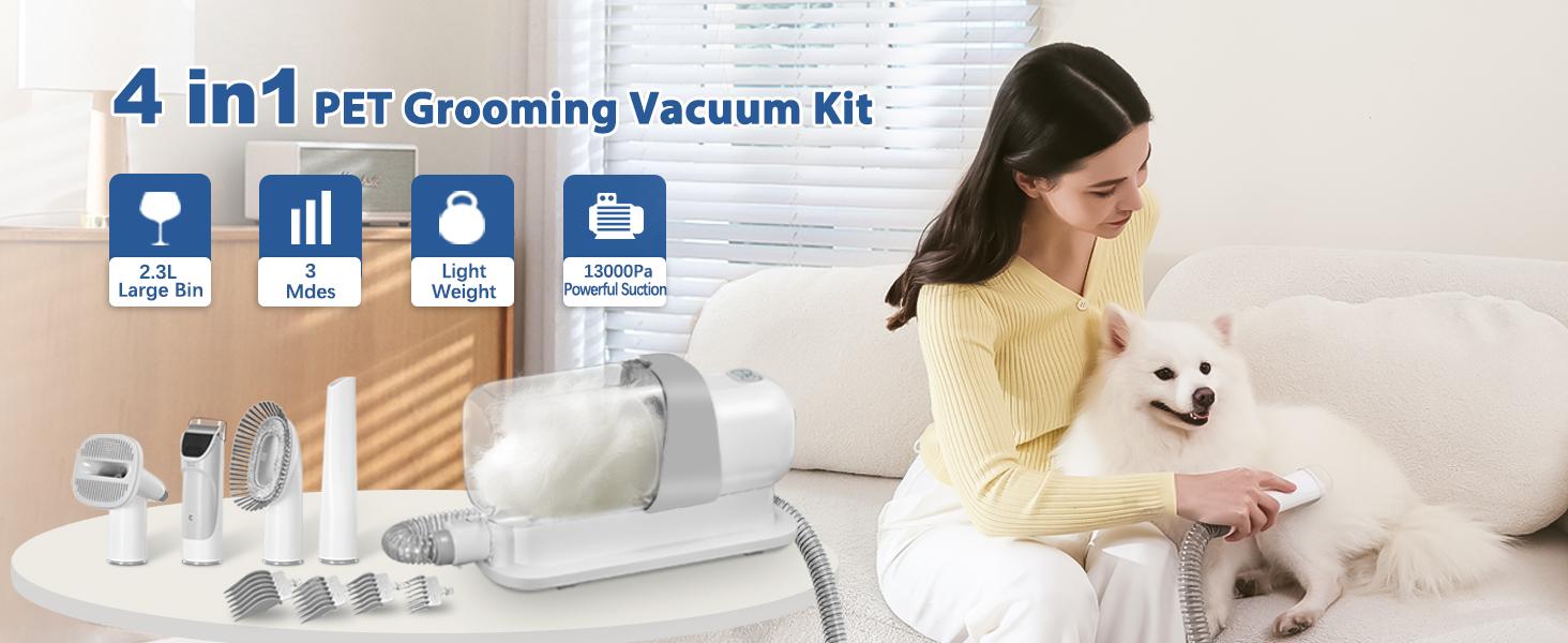 LMVVC Pet Grooming Vacuum Kit for Dogs & Cats, with 2.3L Suction, Cleaning Tools, Animals, Low-Noise Electric Puppy Cute