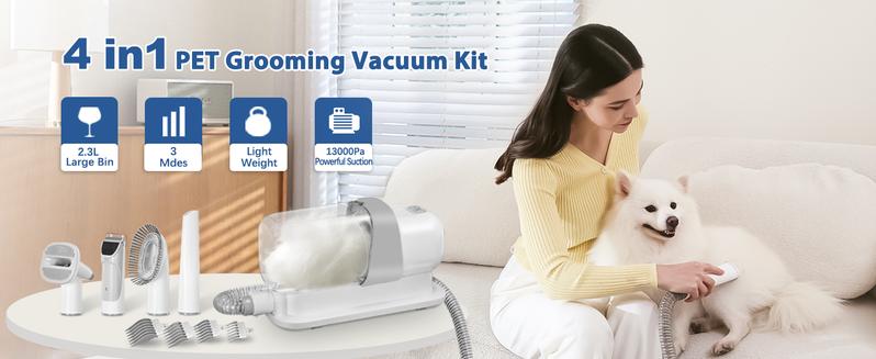 LMVVC Pet Grooming Vacuum Kit for Dogs & Cats, with 2.3L Suction, Cleaning Tools, Animals, Low-Noise Electric Puppy Cute