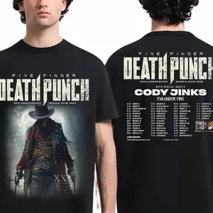 Youth & Adult Five Finger Death Punch 20th Anniversary World Tour 2026 Graphic Shirt, Unisex Oversized Shirt with North America City Dates