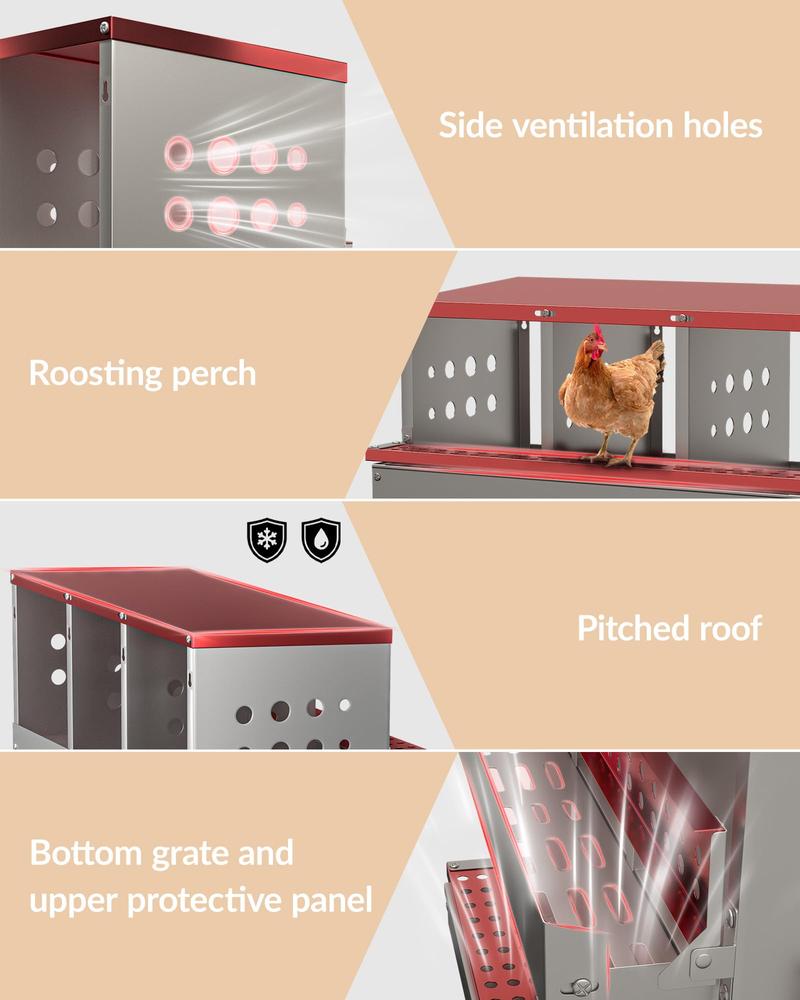 GARVEE 8-Hole Chicken Nesting Box with Metal Roll Away Automatic Egg Collection, Galvanized Steel, Waterproof, Ventilated, Wall-Mountable for Farm Use