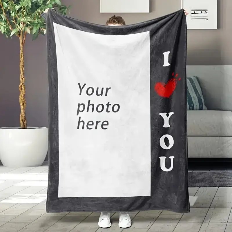 Personalised Custom Photo Super Microfiber Plush Blanket - 1-Piece, 200-250gsm, High Def Print, 40-56in, Modern Design, Wrinkle Resistant, Machine Washable, All-Season, Christmas Gift, Watch Party Use, Thanksgiving