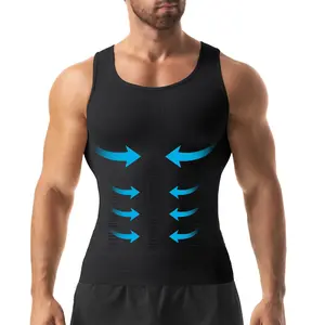 JIM Fitness Men's Compression Body Shaper Vest, Tummy Control Slimming Tank Top Breathable Stretchy Gym Shapewear Shirt