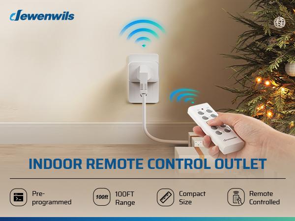 DEWENWILS Wireless Remote Control Outlet, Programmable and Expandable Electrical Outlet Switch, 100FT Range, 125V/15A/1875W Wireless Remote Light Switch, FCC Listed, 2 Remote and 5 Outlets-HRS205M