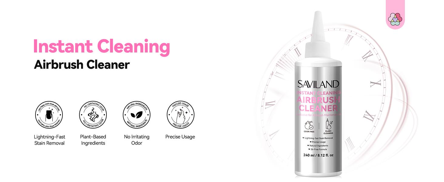SAVILAND Airbrush Cleaner 8.12 oz: Low-odor Natural Solution Cleaning Quickly Removes Water-based Acrylics Watercolors Gel Nail Polish