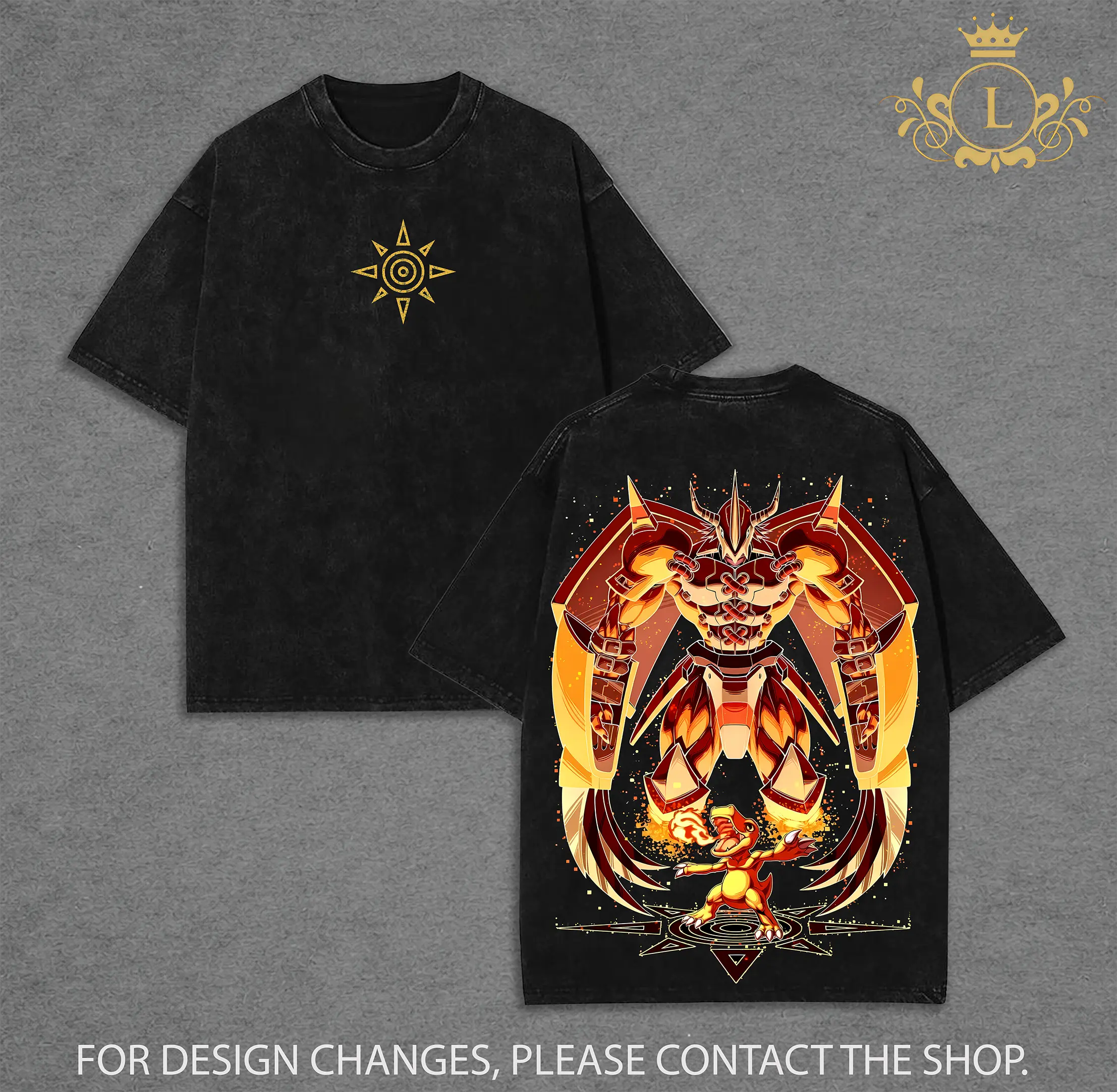 WarGreymon Wash Tee - Vintage Digimon Adventure Shirt | Heavyweight Washed Cotton Streetwear | Unisex Otaku Aesthetic | Classic 90s Anime T-shirt | Retro Monster Graphic Tee