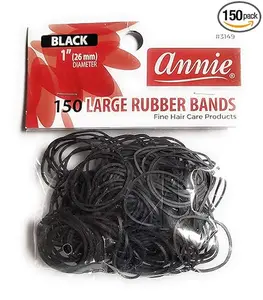 Annie 3149 Black Rubber Hair Bands, 150 Count, Gentle & Durable, 12 pcs Pack, Bulk 600 pcs, Hair Styling & Accessories