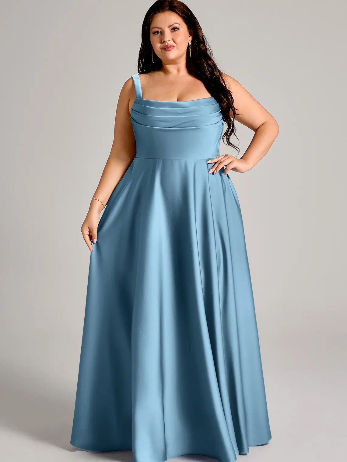 Azazie Shaude A-Line Square-Neck Pleated Pocket Wedding Guest Formal Satin  Dress - TikTok Shop