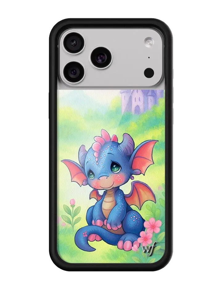 PM Dragon | Limited Edition Trendy iPhone Case | Raised Protective Black Bumper | Women Owned Small Business | Vibrant Green Background Blue and Orange Dragon Scenic Castle Aesthetic Cute | Safety Casing Protective | Gift for Her