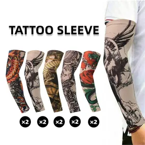 5 Pairs Men Women Nylon Cooling Tattoo Arm Sleeves UV Sun Protection for Running Fishing Biking Outdoor Activities Anti-slip Design Temporary Tattoo Sleeves Arm