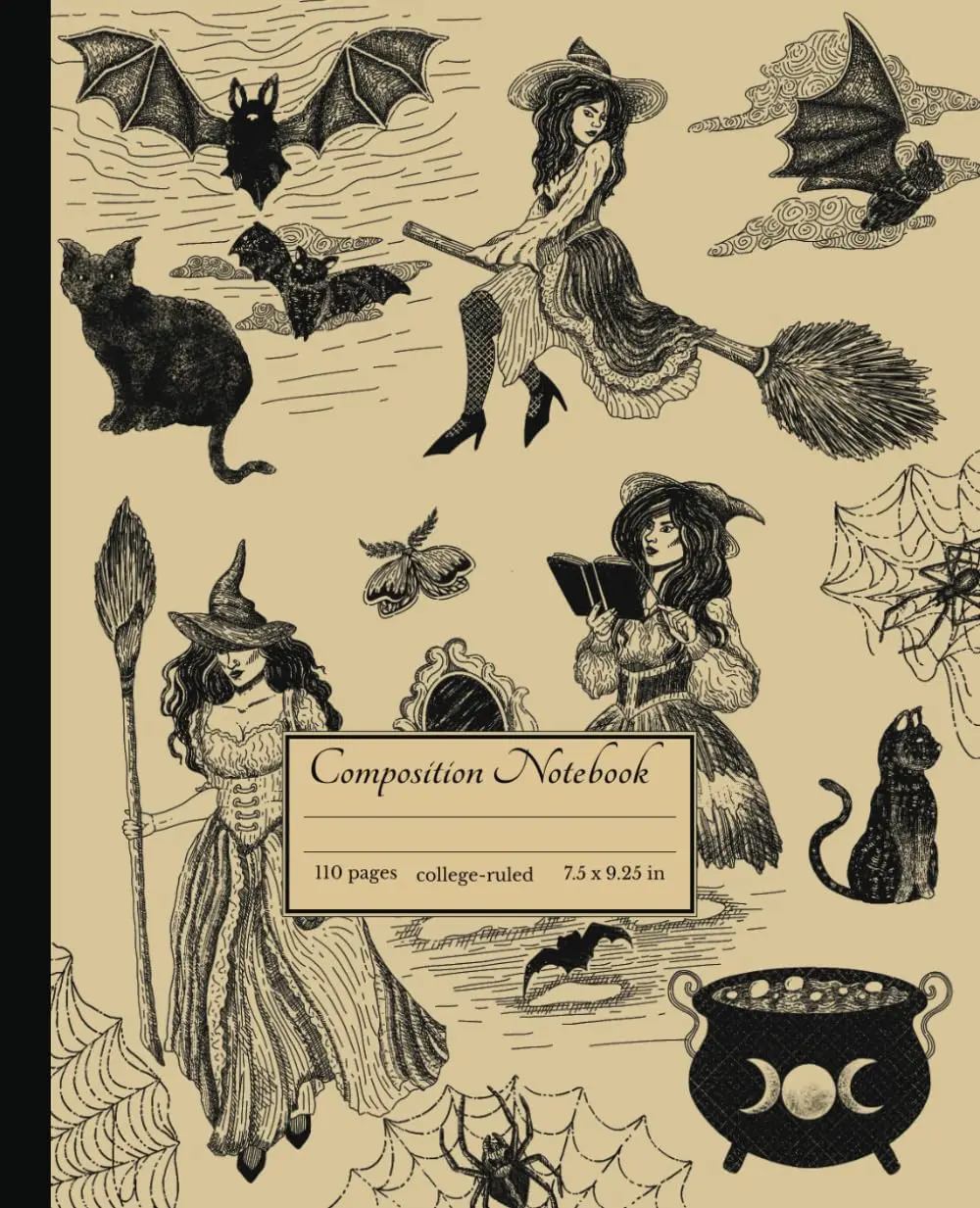 Composition Notebook College Ruled: Vintage Witch Illustration | Halloween Witchcraft Journal For Back To School, Office, Work | Wide Lined