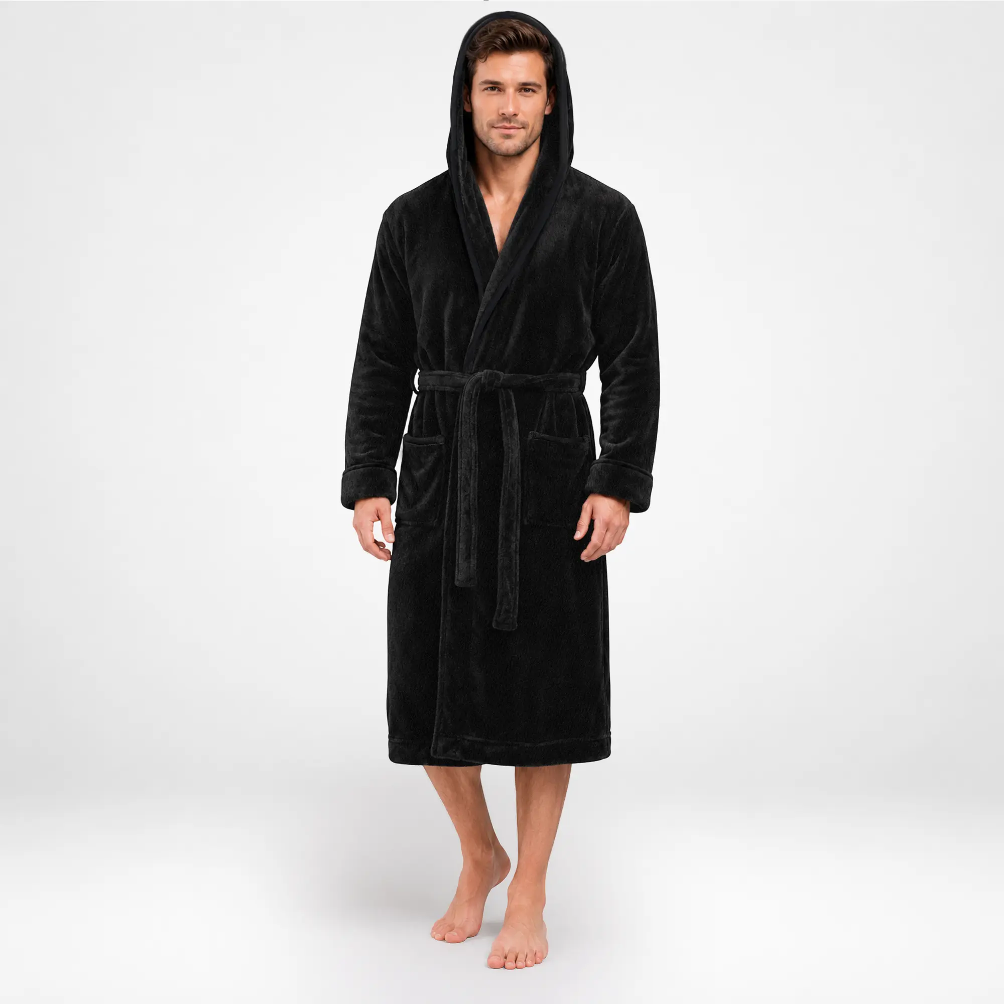 NY Threads Men's Hooded Coral Fleece Robe, Plush Loungewear with Pockets and an Adjustable Tie Belt, Nightwear, Menswear, Classic, Stylish, Relaxed Fit, Pile And Nap Effect, Plush Texture, Fluffy, Bathrobe, Soft, Mens Clothing, Shade, Mens Gifts, Hooded N