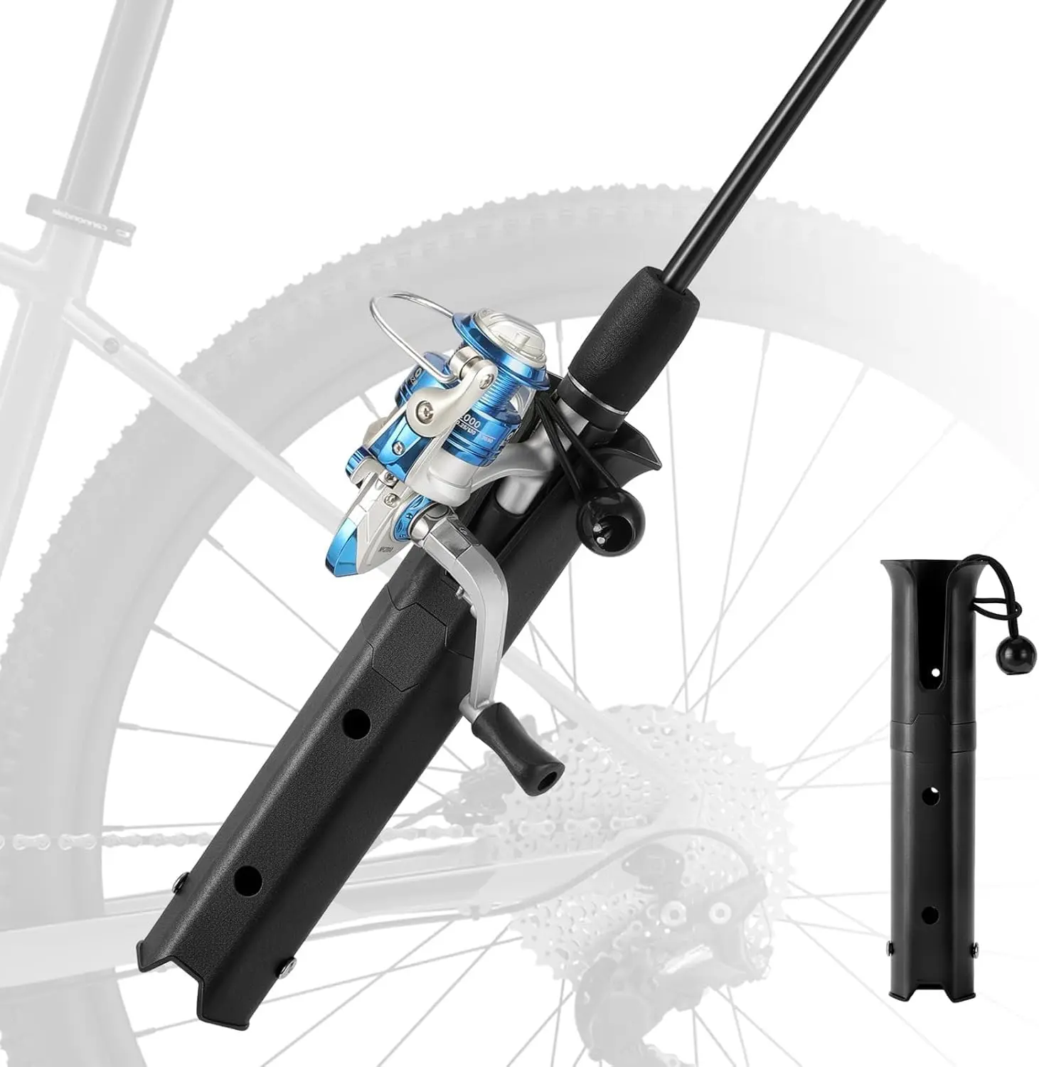 Moko Pole Mount Fishing Rod Holder for Bike, 360° Rotatable Fishing Pole Holder, Adjustable Fishing Pole Rack with Mount Clamp for Boat, Chairs, Cart, Scooter, Motorcycle, ATV, Beach Car