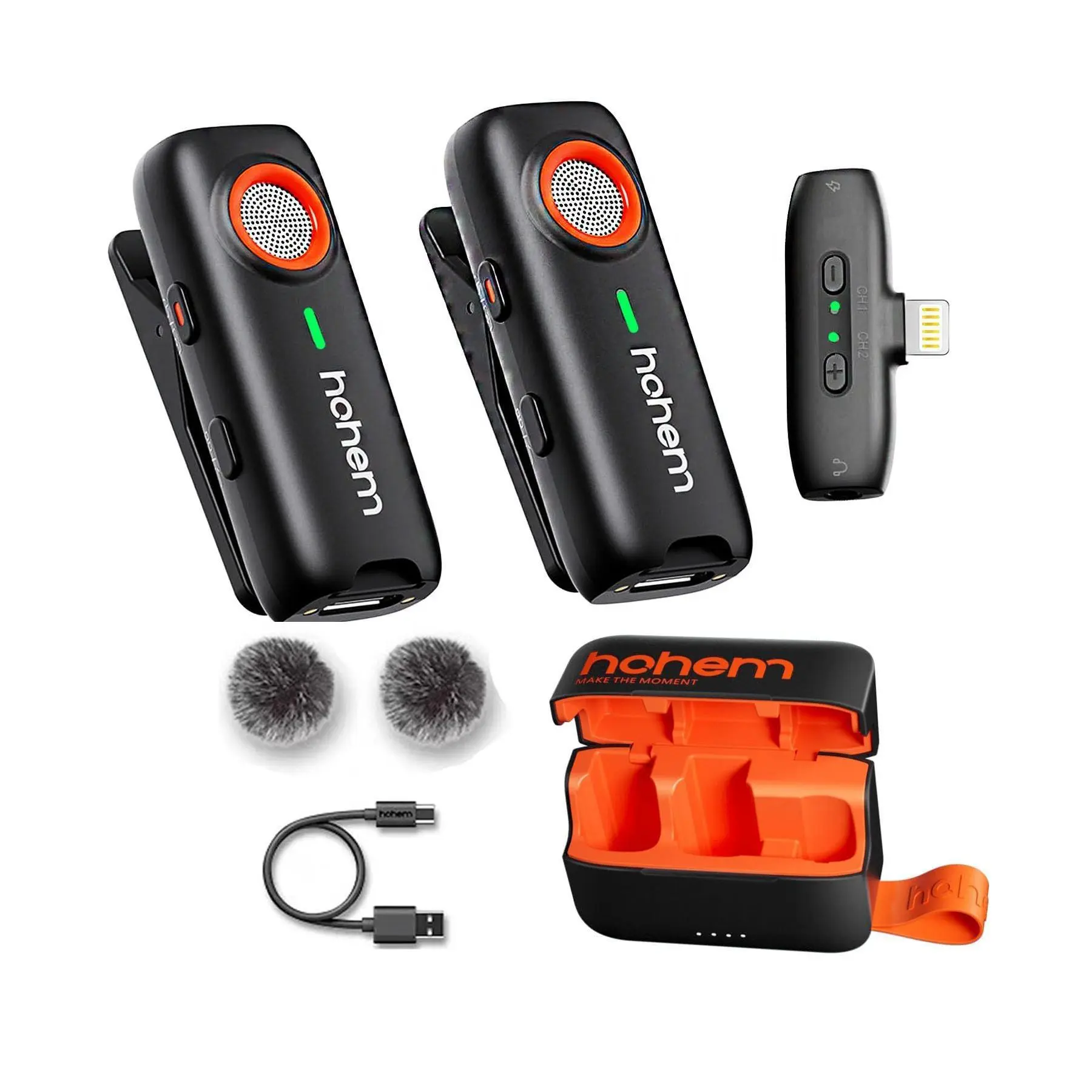 【DealsForYouDays】hohem MIC-01 Cordless Lavalier Microphone, USB Rechargeable Mic, USB Type-C Compatible, 3-Level Noise Reduction, Built-in TF Card Slot, Remote Shutter Control, Magnetic Clip-On Mic for Smartphone, Camera, Wireless