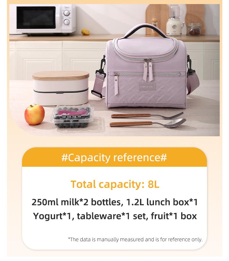 2.11gal Durable Oxford Cloth Lunch Bag, Aluminum Foil Insulated Lunch Bag with Zippered Compartments and Adjustable Shoulder Strap - Simple Everyday Use Bag