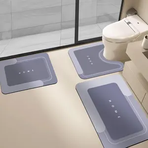 Bathroom Toliet Mat, 3 Counts/set Super Absorbent Quick Drying Non-slip Bath Mat, Diatomite Magic Bathroom Rug Set for Home Dormitory Shower Sink, Kitchen, Living Room, Laundry Home Decor, Bathroom Accessories, Home Essentials, Blue Gray