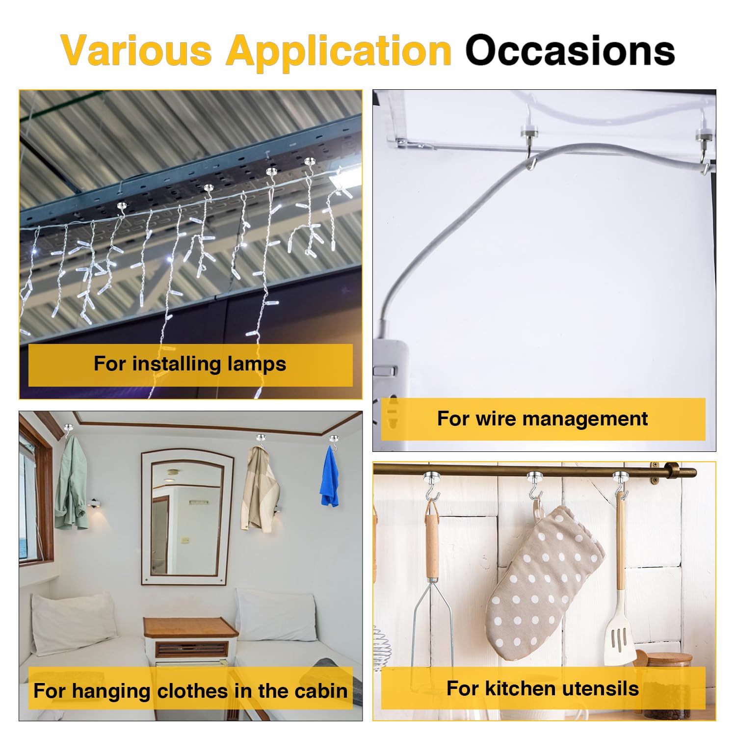 Magnetic Hooks 27 LBS (Pack of 6) - Heavy Duty Neodymium Hooks for Halloween Outdoor & Backyard Use - Strong Rare Earth Magnets for Cruise Cabins - Magnetic Hooks for Kitchen & Refrigerators