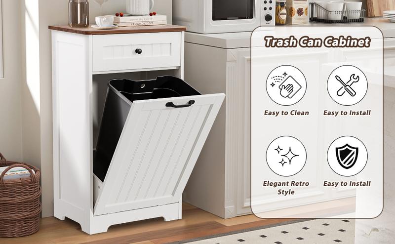 【Does Not Include Trash Can】 Dragosum Tilt-Out Hidden Trash Can Cabinet 10 Gallon, Wooden Kitchen Trash Bin Pet Proof & Odor Control, Recessed or Freestanding for Kitchen Pantry Living Room 【Does Not Include Trash Can】 Dragosum Tilt-Out Hidden Trash Can Cabinet 10 Gallon, Wooden Kitchen Trash Bin Pet Proof & Odor Control, Recessed or Freestanding for Kitchen Pantry Living Room