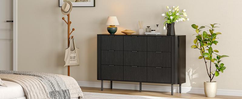 【Valentine's Day gift】ONBRILL 60 " Fluted Dresser, Modern Wooden Dresser for Bedroom, Chest of Drawers with Metal Handle, TV Stand, Storage Organizer Unit, Storage Tower for Livingroom Hallway Closet ,Bedroom Furniture, Christmas Gift