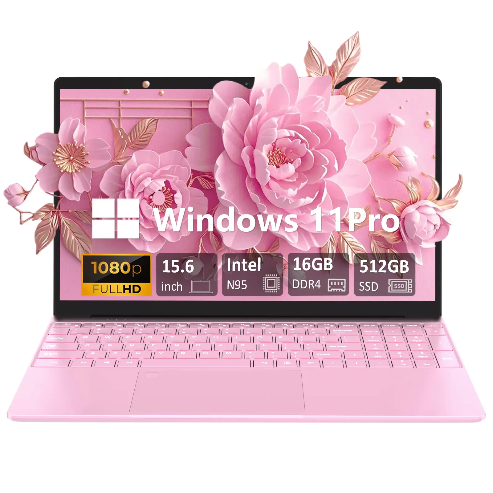Intel N95 15.6" Laptop with 16GB RAM, 512GB SSD, FHD IPS Display, Backlit Keyboard, Portable WiFi, Office Gadgets & Gaming Features