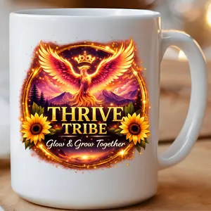 Thrive Tribe Phoenix Mug | 11oz & 15oz Coffee Mug + 15oz Color Changing Magic Mug | Motivational Phoenix Coffee Cup | Live Host Support