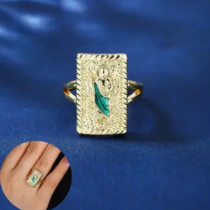 14k gold-plated ring with engraved image of Saint Jude, adjustable size, exquisite, fashionable, elegant, suitable for everyday wear, as a gift, or for parties.