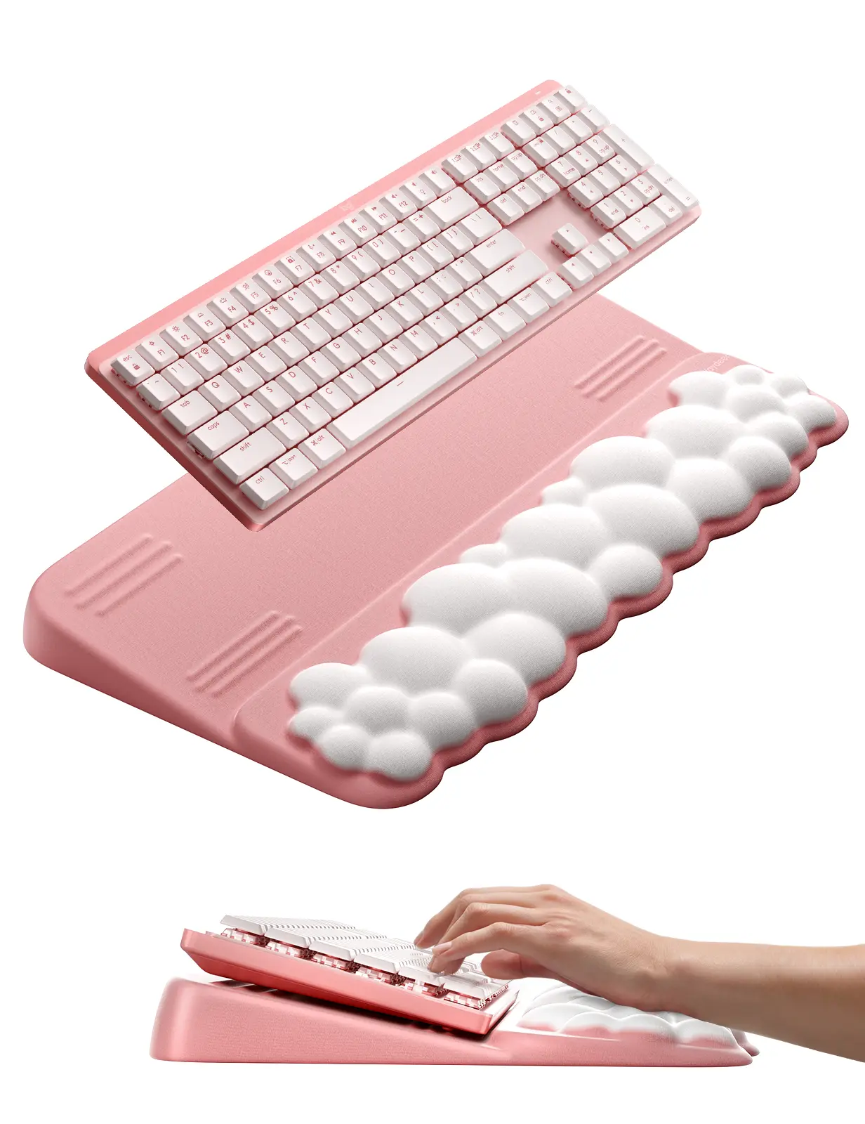 Vaydeer Wrist Rest and Keyboard Stand, Ergonomic Cloud Keyboard Riser Holder Lifter Tilted Wrist Cushion for Desk, Palm Hand Typing for Office Home Gaming, Soft Memory Foam, Office Desk Accessories for Work, Office Girly Desk Accessories,