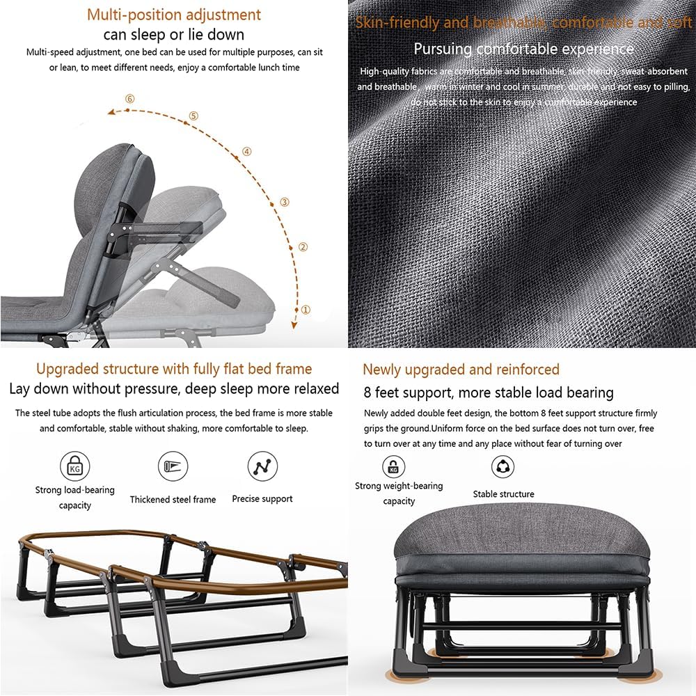 78.7”x26”x11.8” Foldable Bed with Memory Foam - 6-Position Adjustable & 700lb Capacity Picnic Chair Camping Lounger Outdoor Chair
