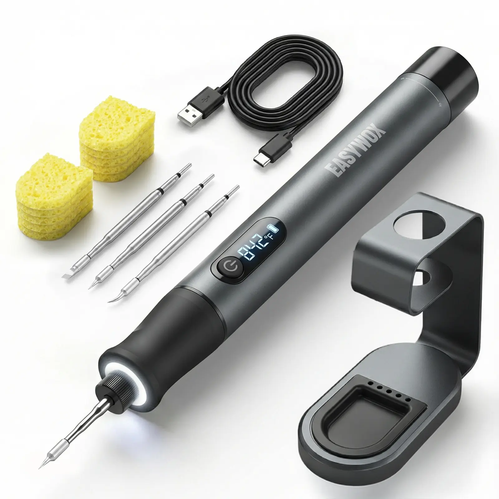 EasyWox Portable Cordless Soldering Iron Kit - 7-Second Heating, Motion-Sensing Sleep Mode, 4 Rapid Heating Tips, 12W DC/16W Wired Compatible, Sturdy Aluminum Storage Case, Compact Desk Setup Electric Soldering Tool