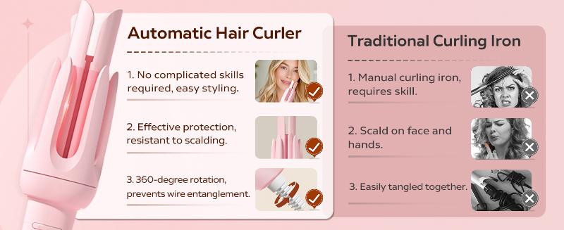 New Upgrade Automatic Curling Iron with 3 Temperatures Frizz-Free Smooth Shiny Hair, Anti-Scald-Tangle for Long Hair Auto Shut-Off Comfortable Hair Care Easy Operation  Hair Styling Tool for Women & Home Use valentine gifts