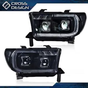 CROSSDESIGN LED Halo Projector Headlights Lamps Smoke Lens Fit For 07-13 Tundra Sequo