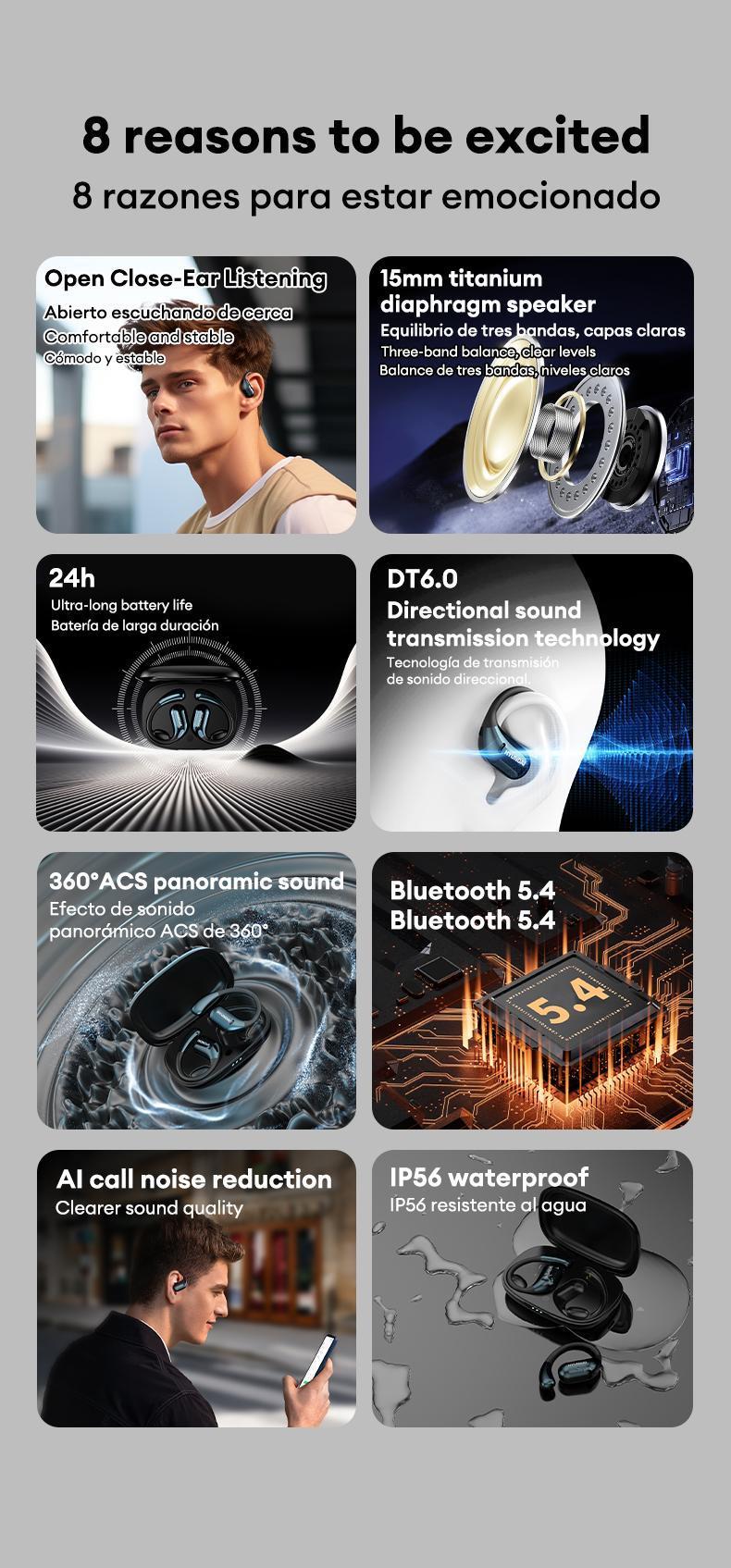 T02 pro earbuds wireless headphones bluetooth earbuds audifonos bluetooth OWS Wireless Bluetooth 5.4 Earbuds High-Fidelity Robust Bass Sound Headphones Ultra-Comfort Ergonomic Ear-Hanging Electronic Headsets