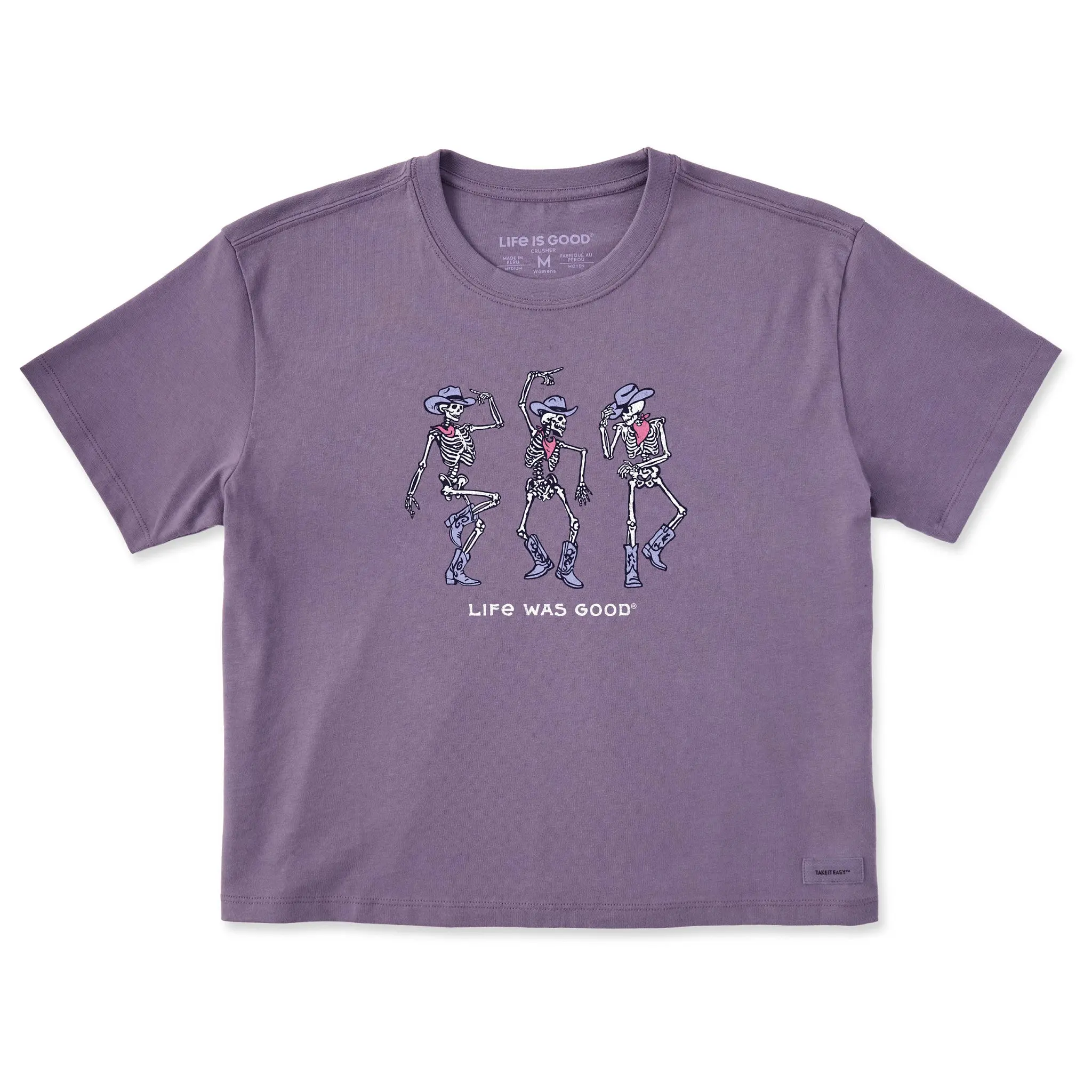 Women's Dancing Cowboy Skeletons Short Sleeve Crusher Boxy Tee