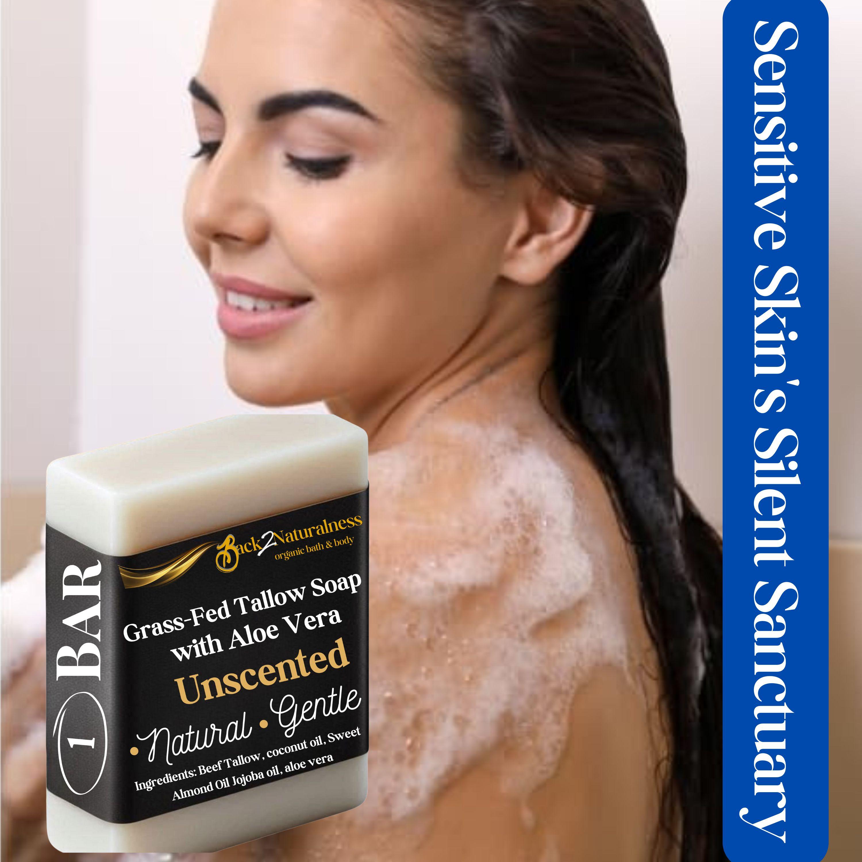 Back2Naturalness Beef Tallow Soap Bars 3 Pack for Sensitive Skin - Organic Grass Fed Hydrating Cleanser for Face & Body - Gentle & Moisturizing Handmade Soap Bars Cleansing body wash